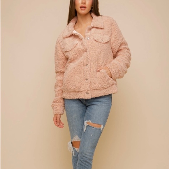 Hem & Thread Jackets & Blazers - Pink Sherpa teddy jacket